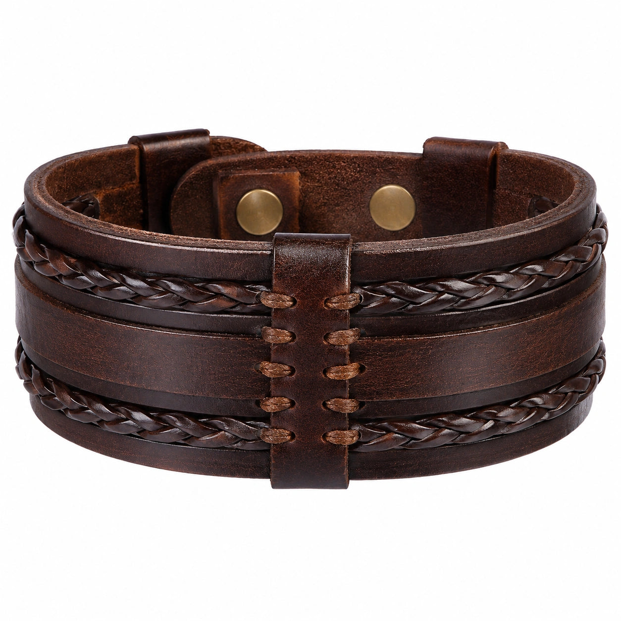 Bracciale intrecciato marrone regolabile con chiusura a bottone