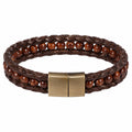 Bracciale intrecciato marrone con perline in legno e chiusura magnetica