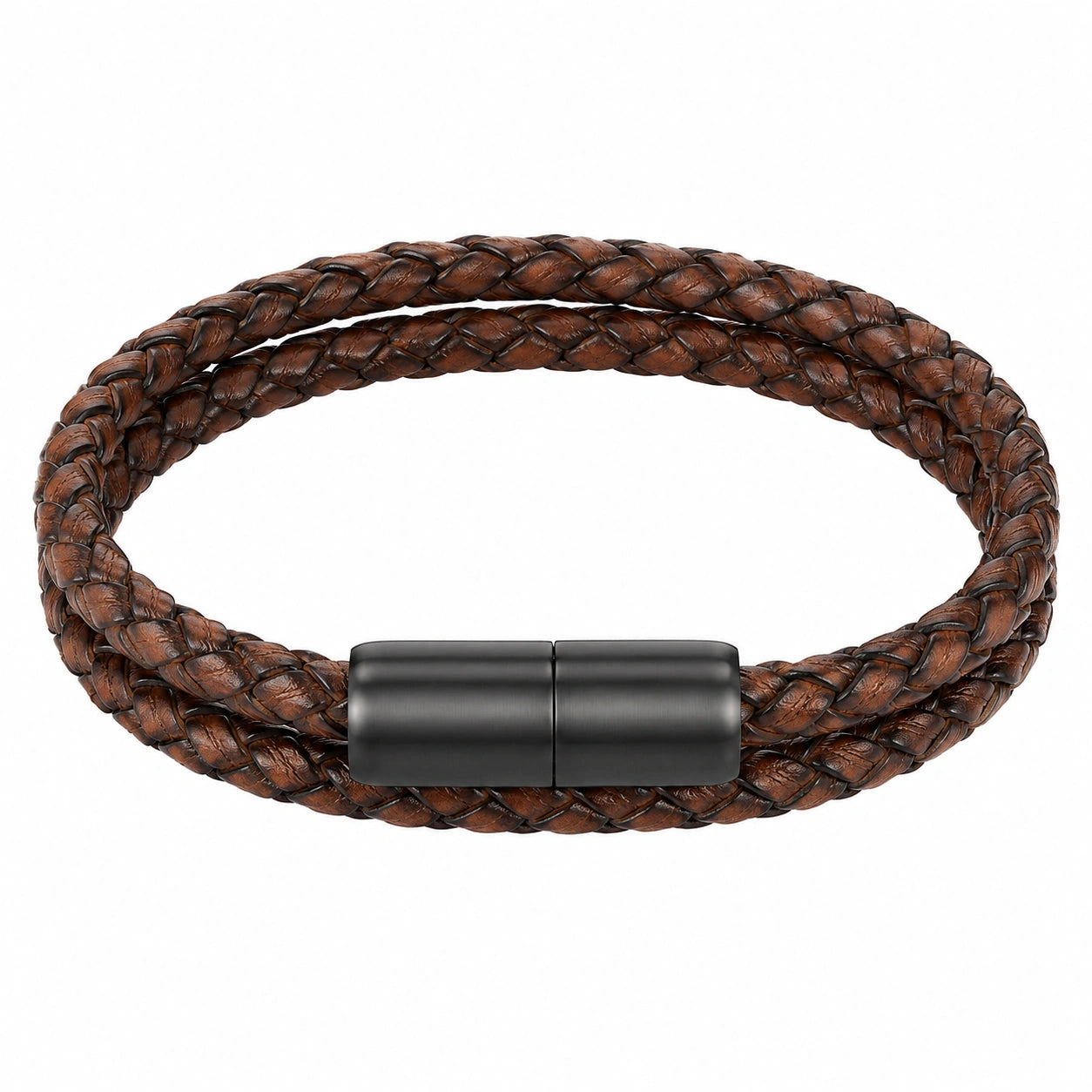 Bracciale intrecciato doppio giro marrone con chiusura magnetica