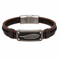 Bracciale Uomo in Pelle Marrone/Nero con Piuma