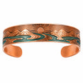 Bracciale rigido inciso paesaggio montano in rame e verde
