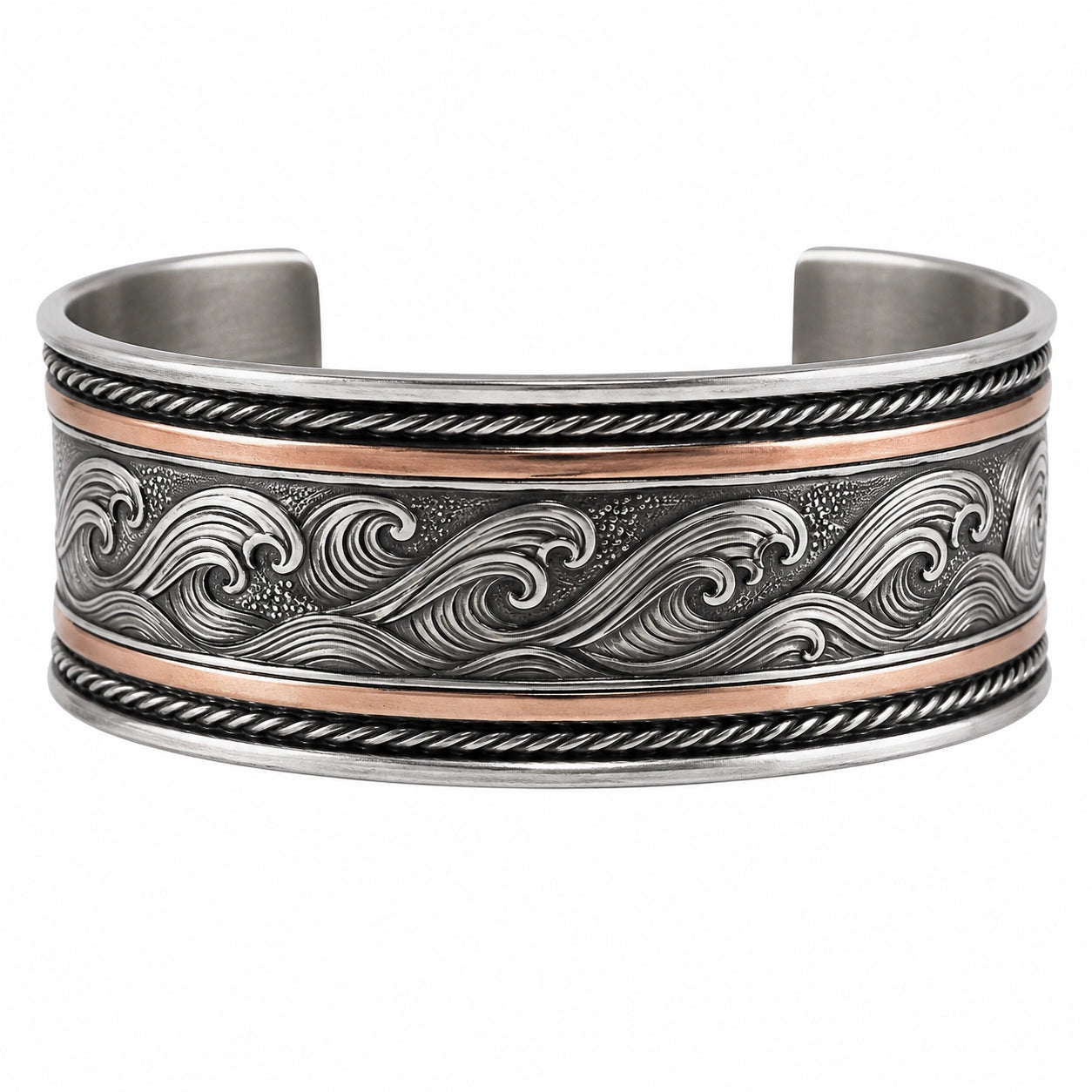 Bracciale Rigido Aperto Inciso Onde Argento/Rame