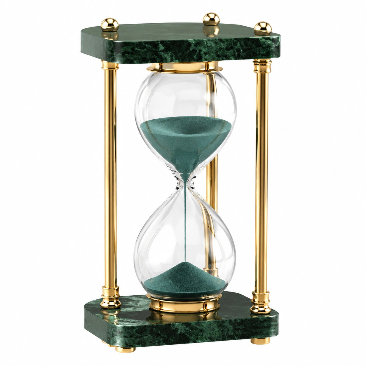Clessidra Decorativa in Vetro Verde e Oro con Dettagli in Ottone