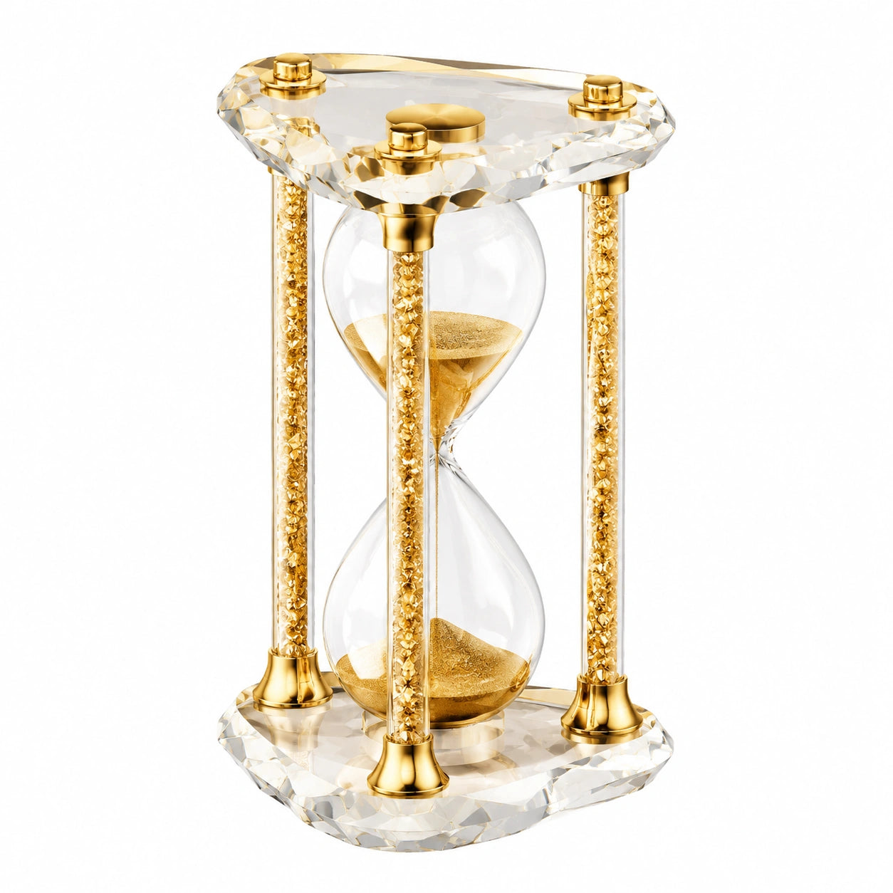 Clessidra Decorativa Dorata in Vetro con Base Cristallina