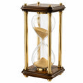 Clessidra Decorativa con Supporto in Metallo Dorato e Base in Legno