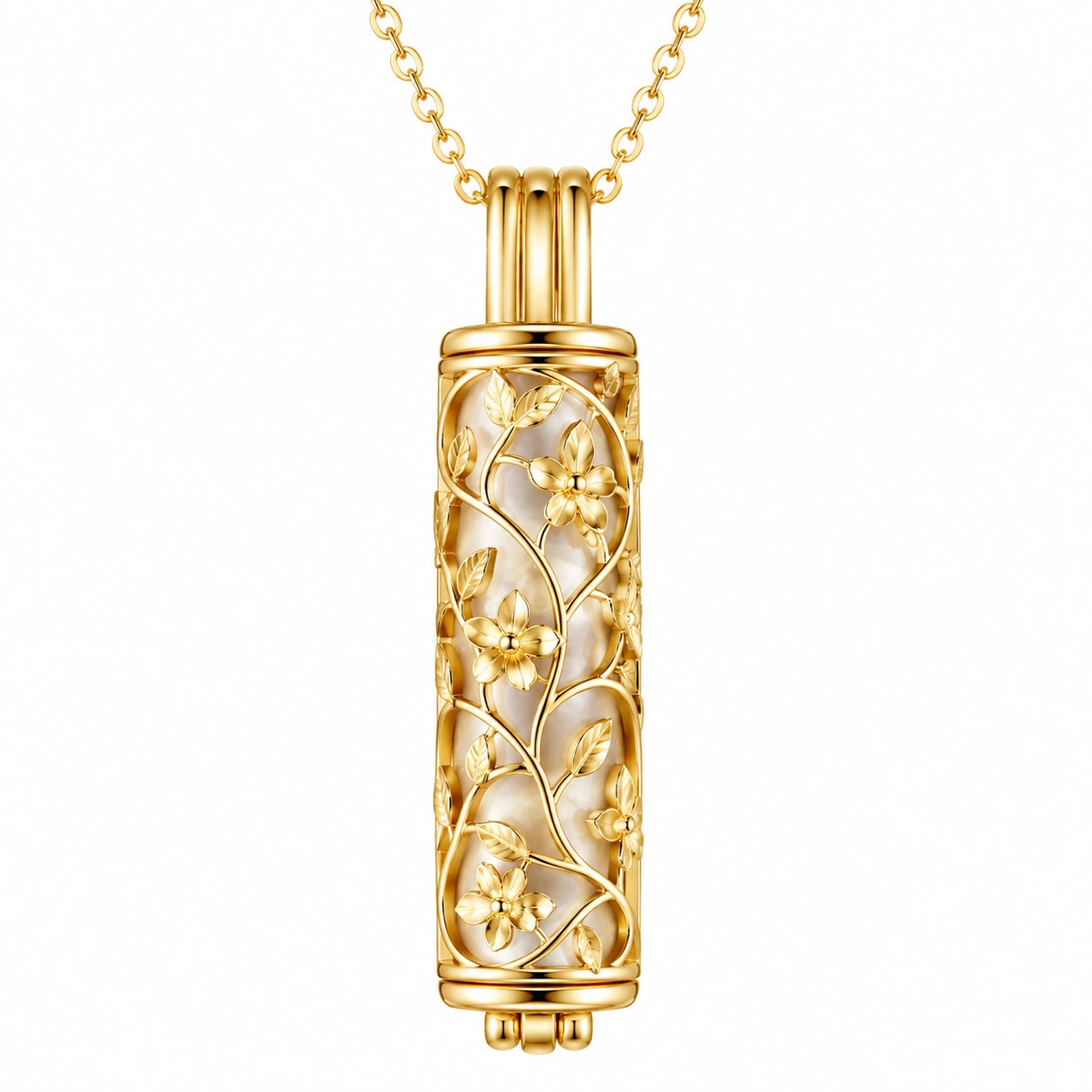 Collana Pendente Cilindrico Floreale Placcato Oro