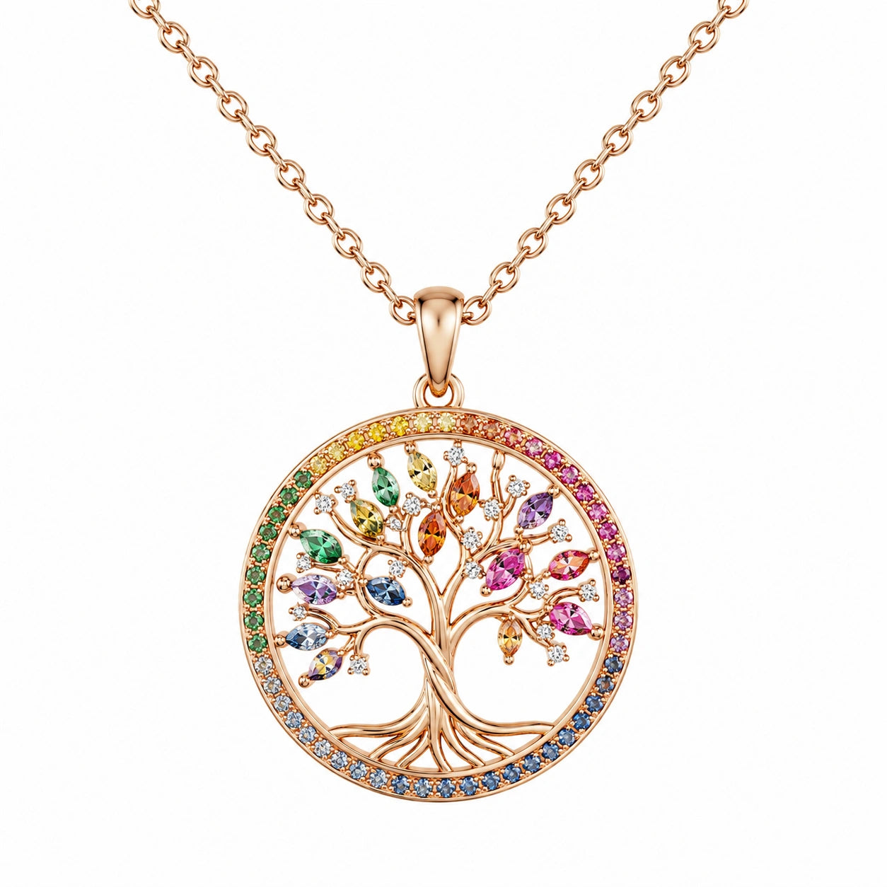 Collana Albero della Vita con Cristalli Multicolori Placcata Oro Rosa