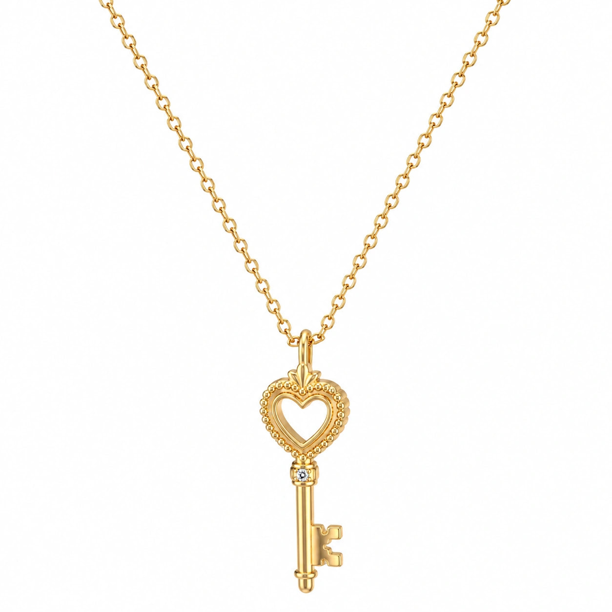 Collana con Ciondolo a Forma di Chiave Cuore in Oro