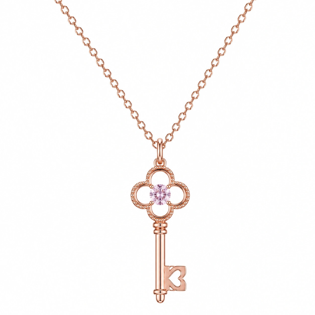 Collana Chiave in Oro Rosa con Cristallo Centrale